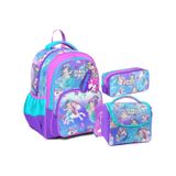 Coral High Kiz Cocuk Uc Gozlu Ilkokul Canta Seti - Mor Pembe Unicorn Desenli