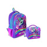 Coral High Kiz Cocuk Uc Gozlu Ilkokul Ve Ortaokul Sirt Cantasi+Beslenme - Mor Simli Unicorn