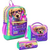 Coral High Kız Çocuk Üçlü Okul Çanta Seti - Su Geçirmez Sarı Pembe Sevimli Köpek 1 Adet - Sarı - Pembe