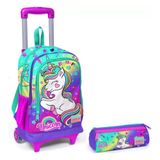 Coral High Kız Çocuk Yeşil Unicorn Tekerlekli Okul Çantası ve Kalemlik Set