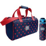 Coral High Lacivert Kırmızı Kalp Desenli Kız Çocuk Spor Çantası ve 800 ml Çelik Matara Seti 27547 - Lacivert - Kırmızı