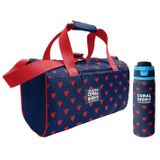 Coral High Lacivert Kırmızı Kalp Desenli Kız Çocuk Spor Çantası ve 800 ml Çelik Matara Seti 27547