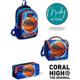 Coral High Lacivert Mavi Basketbol Desenli 3’lü Okul Çanta Seti - Lacivert - Mavi