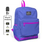 Coral High Logo Nakışlı Mor Usb ve Aux Soketli Lise ve Günlük Sırt Çantası