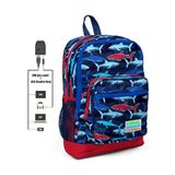 Coral High Mavi-Kırmızı Köpekbalığı Baskılı İlkokul ve Günlük Sırt Çantası - Erkek Çocuk - USB ve AU