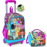 Coral High Mavi Pembe Anime Çekçek Işıklı Tekerlekler Okul Çantası + Beslenme Çantası