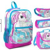 Coral High Mavi Unicorn Baskili 4'Lu Kiz Cocuk Ilkokul Canta Seti - Usb Soketli