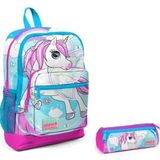 Coral High Mavi Unicorn Baskılı İlkokul Sırt Çantası ve Kalemlik Seti