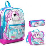 Coral High Mavi Unicorn Baskılı Kız Çocuk 3lü İlkokul Çanta Seti
