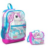Coral High Mavi Unicorn Baskılı Kız Çocuk İlkokul Sırt Çantası ve Beslenme Çantası Seti