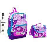 Coral High Mavi Unicorn Baskılı Okul Çantası ve Beslenme Çantası Seti - Kız Çocuk - Usb Soketli Beslenme Çantası