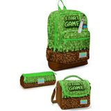 Coral High Minecraft Yeşil Kahverengi Desenli Okul Seti - Çok Renkli