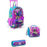 Coral High Minik Yuva Çekçekli Sırt Çantası Kids Pembe Turkuaz Kulaklık Paten Desenli Iki Bölmeli 3'lü Çanta Seti 3SET24054 - Mor - Pembe - 1 Adet