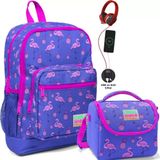 Coral High Mor Flamingo Okul Çantası - Kız Çocuk - USB Soketli Beslenme Çantası