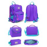 Coral High Mor Leopar Desenli Dört Bölmeli Okul Sırt Çantası Beslenme Çantası Kalem Çantası 23632Set