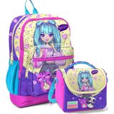 Coral High Mor Pembe Anime Okul Sırt ve Beslenme Çantası Seti Okul Çantası