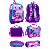 Coral High Mor Pembe Unicorn Desenli Dört Bölmeli Okul Sırt Çantası Beslenme Çantası Kalem Çantası