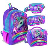 Coral High Mor Simli Unicorn Desenli Kız Çocuk Dörtlü Okul Çanta Seti - İlkokul Ve Ortaokul İçin Uygun