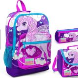 Coral High Mor Unicorn Baskılı Kız Çocuk Ilkokul Çanta Seti - USB Çıkışlı