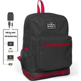 Coral High Nakış Logolu USB Şarjlı Kulaklık Çıkışlı Koyu Gri Sırt Çantası 24105 - Açık Pembe - Kırmızı