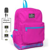 Coral High Nakış Logolu USB Şarjlı Kulaklık Çıkışlı Pembe Sırt Çantası 24108 - Açık Pembe - Gri