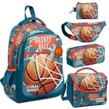 Coral High Nefti Turuncu Basketbol Desenli Erkek Çocuk Beşli Okul Çanta Seti - İlkokul için Uygun Sırt Çantası