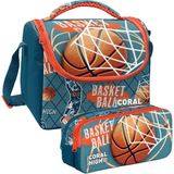 Coral High Nefti Turuncu Basketbol Desenli Erkek Çocuk Isı Yalıtımlı Beslenme Çantası ve Kalemlik Seti - Yeşil - Turuncu