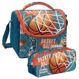 Coral High Nefti Turuncu Basketbol Desenli Erkek Cocuk Isi Yalitimli Beslenme Cantasi Ve Kalemlik Seti