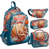 Coral High Nefti Turuncu Basketbol Desenli Erkek Çocuk Okul Beslenme Kalemlik ve Bel Çantası Seti - Ilkokul Için Uygun - Yeşil - Turuncu