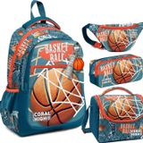 Coral High Nefti Turuncu Basketbol Desenli Erkek Çocuk Okul Beslenme Kalemlik Ve Bel Çantası Seti - İlkokul İçin Uygun