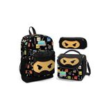 Coral High Ninja Desenli Okul Çantası, Beslenme Çantası, Kalemlik 3'lü Set, Siyah
