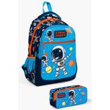Coral High Okul Çantası Astronot Desenli 2'li Set Lacivert Mavi, Orta, SET02K124, Mavi Gümüş, üniseks-çocuk