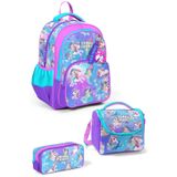 Coral High Okul Çantası Mor Pembe Unicorn Deniz Kızı Desenli 3'lü Set, Orta, SET01K33K, Pembe Renkli, kız-çocuk