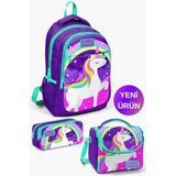 Coral High Okul Çantası Mor Su Yeşili Unicorn Desenli 3'lü Set, Orta, GOSET01K118, Mor Su Yeşili Unicorn, kız-çocuk