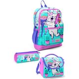Coral High Okul Çantası Pembe Mor Renk Geçişli 3'lü Set Unicorn Desenli, SET01K74K