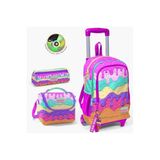 Coral High Okul Çantası Pembe Rengarenk Dondurma Desenli Çekçekli 3'lü Set, Orta, SET01K121.1, Pembe Rengarenk, kız-çocuk