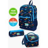 Coral High Okul Çantası Seti Lacivert Mavi Dinazor Desenli 3'lü Set Kalemlik ve Beslenme Çantası, Orta, GOSET01K74, Lacivert Mavi Dinazor, üniseks-çocuk