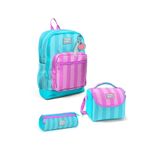 Coral High Okul Çantası Turkuaz Pembe Çizgili 3'lü Set, Orta, SET01K7425, Turkuaz Pembe, kız-çocuk