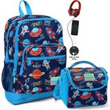 Coral High Okul Çantası ve Beslenme Çantası Seti - Erkek Çocuk Mavi Lacivert Uzay - USB Soketli