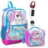 Coral High Okul Çantası ve Beslenme Çantası Seti - Kız Çocuk Mavi Unicorn USB Soketli Sırt Çantası