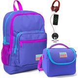 Coral High Okul Çantası ve Beslenme Çantası Seti - Kız Çocuk Mor - USB Soketli - Mor Pembe
