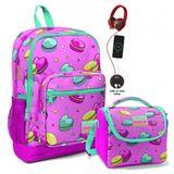 Coral High Okul Çantası ve Beslenme Çantası Seti - Kız Çocuk Pembe Makaron - USB Soketli