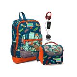 Coral High Okul Çantası ve Termal Beslenme Çanta Seti - Erkek Çocuk Çivit Turuncu Kaykay USB ve AUX