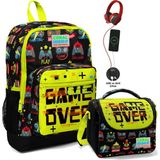 Coral High Okul Çantası ve Termal Beslenme Çanta Seti - Kız Çocuk Game Over USB ve Aux Çıkışlı - Game Over Baskılı