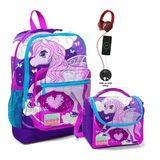 Coral High Okul Cantasi Ve Termal Beslenme Canta Seti - Kiz Cocuk Mavi Mor Unicorn Usb Ve Aux Cikisli