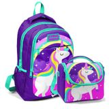 Coral High Okul Sirt Cantasi Ve Beslenme Cantasi Seti - Kiz Cocuk Mavi Unicorn
