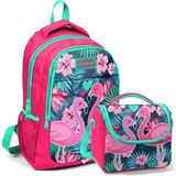 Coral High Okul Sırt Çantası ve Beslenme Çantası Seti Kız Çocuk Pembe Flamingo - Narçiçeği Flamingo