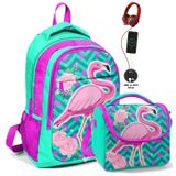 Coral High Okul Sırt Çantası ve Beslenme Çantası Seti - Kız Çocuk Pembe Flamingo - USB Soketli