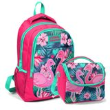 Coral High Okul Sırt Çantası ve Beslenme Çantası Seti Kız Çocuk Pembe Flamingo