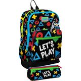 Coral High Okul Sırt Çantası ve Kalemlik Seti - Siyah Çok Renkli Lets Play Baskılı Erkek Çocuk SETYGN33214C